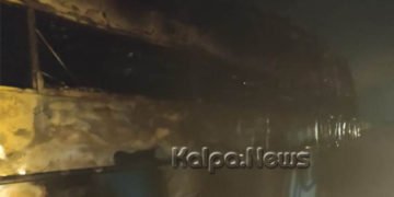 ಹಿರಿಯೂರು ಬಳಿ ಚಲಿಸುತ್ತಿದ್ದ ಬಸ್’ಗೆ ಆಕಸ್ಮಿಕ ಬೆಂಕಿ: ಐದು ಮಂದಿ ಸಜೀವ ದಹನ