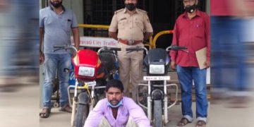 ದ್ವಿಚಕ್ರ ವಾಹನ ಕಳ್ಳ ಭದ್ರಾವತಿಯ ಕೋಳಿ ಮಂಜ ಅರೆಸ್ಟ್‌