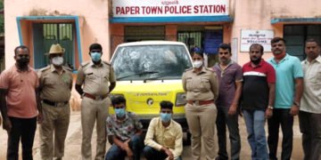 ಭದ್ರಾವತಿ: ಗೂಡ್ಸ್‌ ವಾಹನ ಕಳ್ಳತನ ಮಾಡಿದ್ದ ಆರೋಪಿಗಳು ಮಾಲು ಸಹಿತ ಅಂದರ್