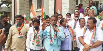 ಅಗತ್ಯ ವಸ್ತು ಬೆಲೆ ಏರಿಕೆ ಹಿನ್ನೆಲೆ: ಭದ್ರಾವತಿ ತಾಲೂಕು ಕಾಂಗ್ರೆಸ್‌ನಿಂದ ಪ್ರತಿಭಟನೆ