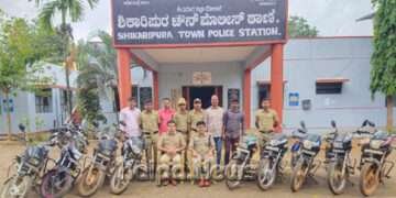 ಶಿಕಾರಿಪುರ: ಒಬ್ಬ ಕಳ್ಳನ ಬಂಧನ, ಒಂಬತ್ತು ಬೈಕ್ ವಶ