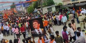 ಹಿಂದೂ ಮಹಾಸಭಾ ಗಣಪತಿ ರಾಜಬೀದಿ ಉತ್ಸವ: ರಾರಾಜಿಸಿದ ಪುನೀತ್, ಹಿಂದೂ ಹರ್ಷ ಫೋಟೋ