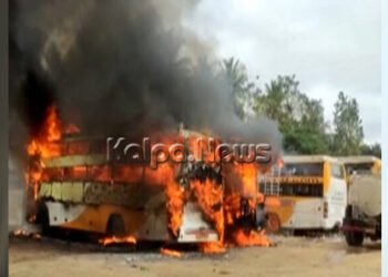 ಬೆಂಕಿಗೆ ಆಹುತಿಯಾದ ಮೂರು ಖಾಸಗಿ ಬಸ್’ಗಳು: ಯಾರಿಗೆ ಸೇರಿದ ವಾಹನಗಳು?
