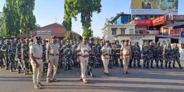 ವಿಧಾನಸಭಾ ಚುನಾವಣೆ ಹಿನ್ನೆಲೆ: ಸೊರಬ ಪ್ರಮುಖ ರಸ್ತೆಗಳಲ್ಲಿ ಸಿಆರ್‌ಪಿಎಫ್ ಪಥಸಂಚಲನ