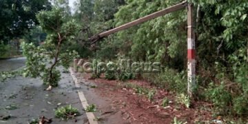 ಚಂದ್ರಗುತ್ತಿ ಸುತ್ತಮುತ್ತ ಬಿರುಸಿನ ಗಾಳಿ ಮಳೆ: ವಿದ್ಯುತ್ ಕಂಬ ಬಿದ್ದು ಸಂಚಾರ ಅಸ್ತವ್ಯಸ್ತ