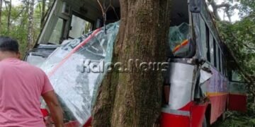 ನಿಯಂತ್ರಣ ತಪ್ಪಿ ಮರಕ್ಕೆ ಡಿಕ್ಕಿ ಹೊಡೆದ ಕೆಎಸ್’ಆರ್’ಟಿಸಿ ಬಸ್: ತಪ್ಪಿದ ಅನಾಹುತ