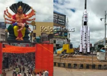 ಸಾರ್ವಜನಿಕರ ಗಮನಸೆಳೆಯುತ್ತಿದೆ 30 ಅಡಿ ಎತ್ತರದ ಉಗ್ರನರಸಿಂಹ, ಚಂದ್ರಯಾನ ಪ್ರತಿಕೃತಿ