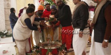 ರಾಮಲಲಾ ಪ್ರಾಣಪ್ರತಿಷ್ಠೆ ವಿಧಿವಿಧಾನ ಆರಂಭ: ಕಲಶ ನೀರಿನಿಂದ ವಿಗ್ರಹ ಸ್ನಾನ