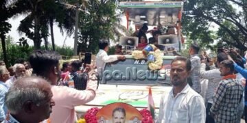 ಭದ್ರಾವತಿ | ಕಾರೇಹಳ್ಳಿ ಬಳಿಯಲ್ಲಿ ಗೀತಾ ಶಿವರಾಜಕುಮಾರ್’ಗೆ ಅದ್ದೂರಿ ಸ್ವಾಗತ | ಶಾಸಕರ ಸಾಥ್