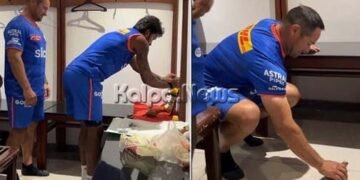 ಮುಂಬೈ | ಡ್ರೆಸ್ಸಿಂಗ್ ರೂಂನಲ್ಲಿ ದೇವರಿಗೆ ಪೂಜೆ ಸಲ್ಲಿಸಿದ ಹಾರ್ದಿಕ್ ಪಾಂಡ್ಯ, ಕಾಯಿ ಒಡೆದಿದ್ದು ಯಾರು?