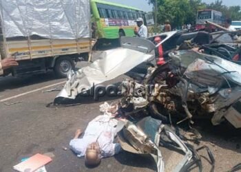 ಶಿವಮೊಗ್ಗ | ಚಿನ್ನಿಕಟ್ಟೆ ಬಳಿ ಬಸ್-ಕಾರು ನಡುವೆ ಭಾರಿ ಅಪಘಾತ | ಮೂವರ ದುರ್ಮರಣ