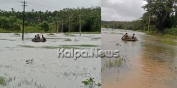 ಕೆರೆಯಲ್ಲಿ ತುಂಡಾದ ವಿದ್ಯುತ್ ತಂತಿ | ತೆಪ್ಪದಲ್ಲಿ ತೆರಳಿ ಜೀವ ಒತ್ತೆಯಿಟ್ಟು ಸರಿಪಡಿಸಿದ ಮೆಸ್ಕಾಂ ಸಿಬ್ಬಂದಿಗಳು