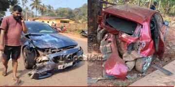 ಮೇಗರವಳ್ಳಿ ಶಾಲೆ ಎದುರು ಅಪಘಾತ | ಎರಡು ಕಾರು ಸಂಪೂರ್ಣ ನಜ್ಜುಗುಜ್ಜು