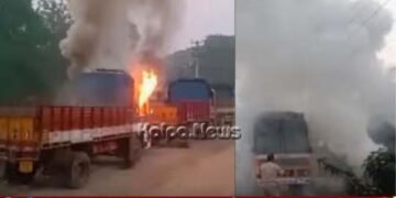 ಶಿವಮೊಗ್ಗದಲ್ಲಿ ಹೊತ್ತಿ ಉರಿದ ಗೂಡ್ಸ್ ಲಾರಿ