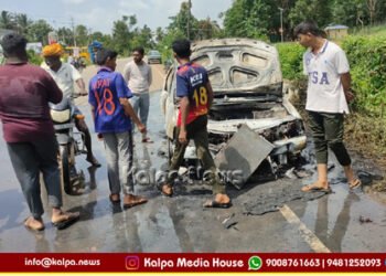 Car bursts into flames in the middle of the road