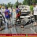 Car bursts into flames in the middle of the road