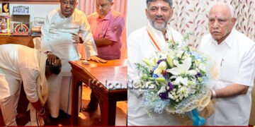 ದೇವೇಗೌಡರ ಕಾಲು ಮುಟ್ಟಿ ಆರ್ಶೀವಾದ ಪಡೆದ ಡಿ.ಕೆ. ಶಿವಕುಮಾರ್, ಯಡಿಯೂರಪ್ಪ ನಿವಾಸಕ್ಕೂ ಭೇಟಿ
