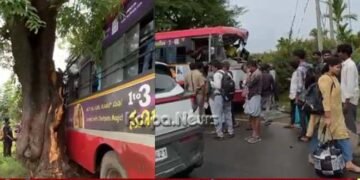ಮರಕ್ಕೆ ಬಸ್ ಢಿಕ್ಕಿ | ಅದೃಷ್ಟವಶಾತ್ ತಪ್ಪಿದ ಭಾರೀ ಅನಾಹುತ