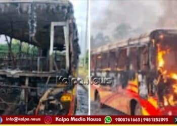 private-bus-catches-fire which traveling udupi-sagara