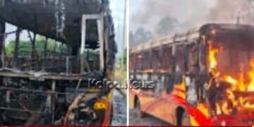 private-bus-catches-fire which traveling udupi-sagara