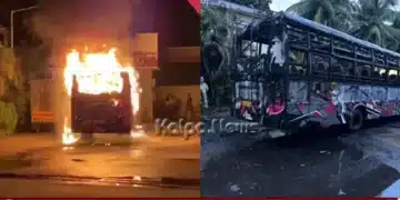 udupi bus fire near petrol pump averted major