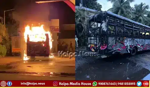 udupi bus fire near petrol pump averted major